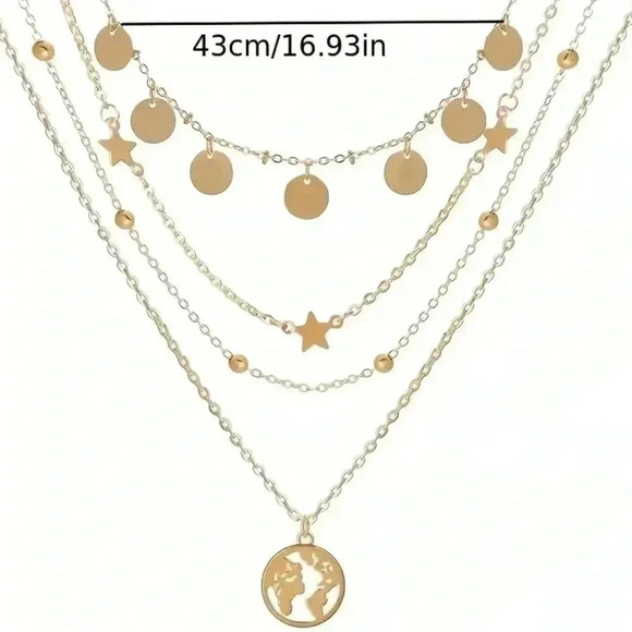 Funky simple multi layer golden star hollow pendants long chain necklace - Picture 2 of 5